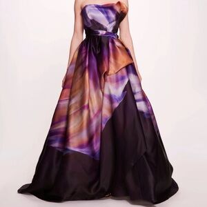 Elegant Marchesa Strapless Purple Evening Gown